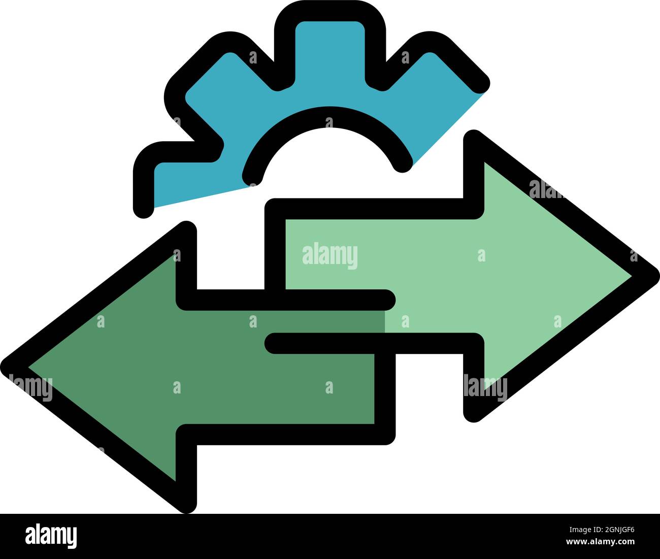 Gear restructuring icon. Outline gear restructuring vector icon color flat isolated Stock Vector