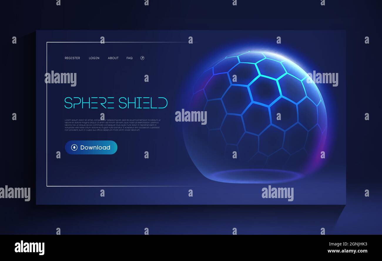 Sphere shield with hexagon pattern. Virus protection bubble. Sphere lines technology background. Magic orb vector illustration. Stock Vector