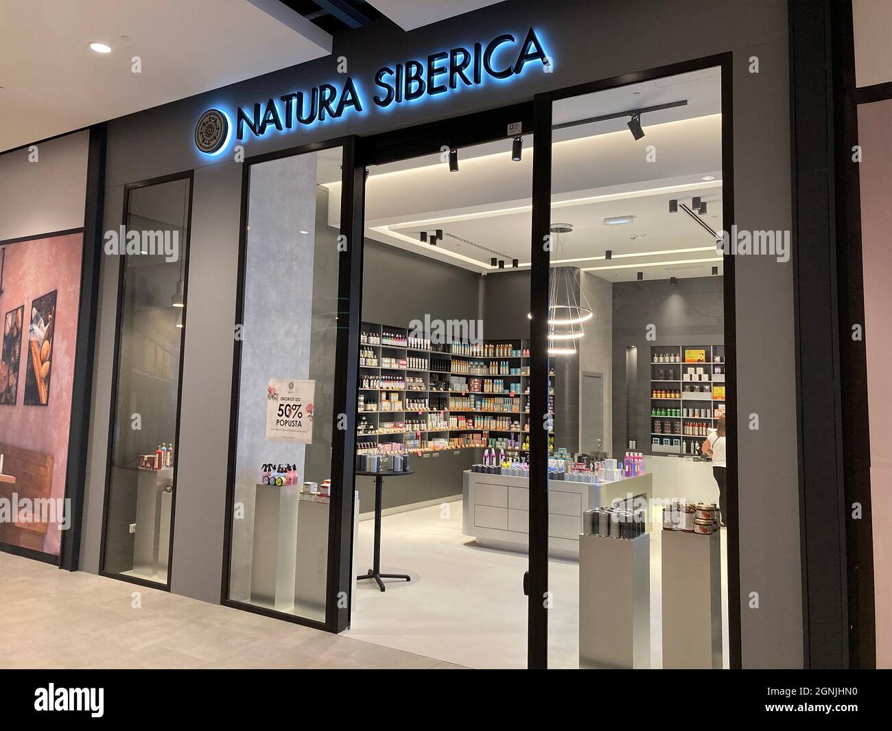 Serbia, Belgrade - September 25, 2021: Natura Siberica store operates in shopping center Gallery Belgrade Stock Photo