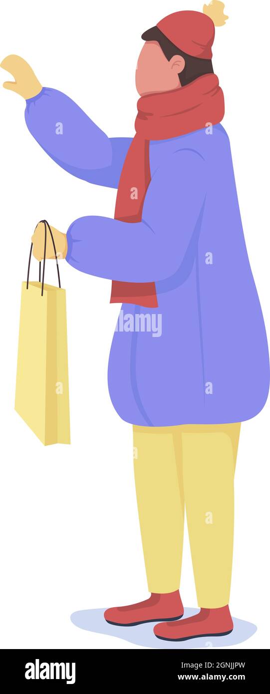 Man with shopping bag semi flat color vector character Stock Vector