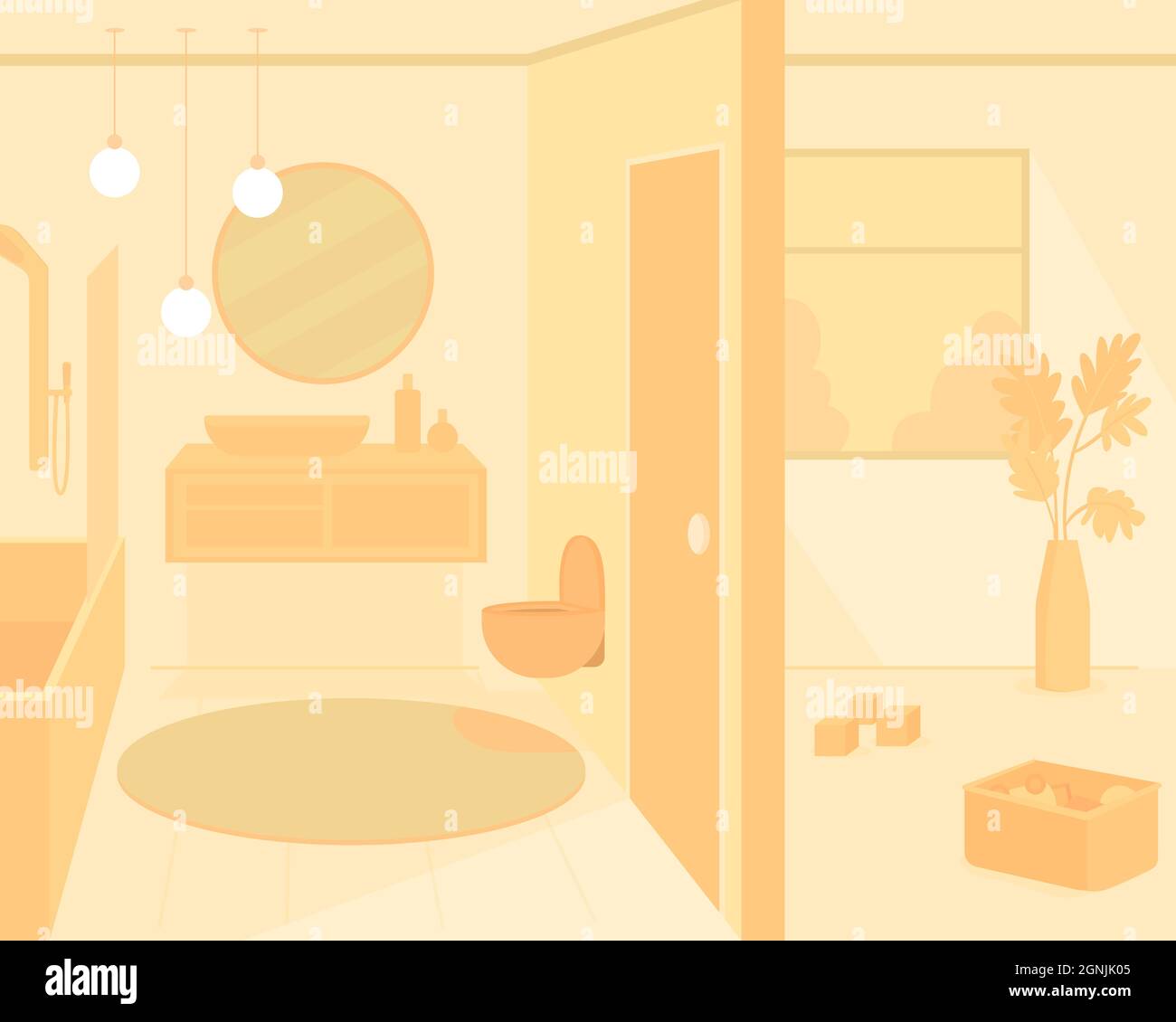 Orange monochrome bathroom flat color vector illustration Stock Vector