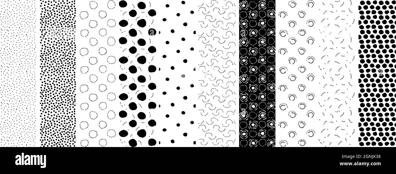 Hand drawn polka dot seamless pattern. Black white seamless vector ...