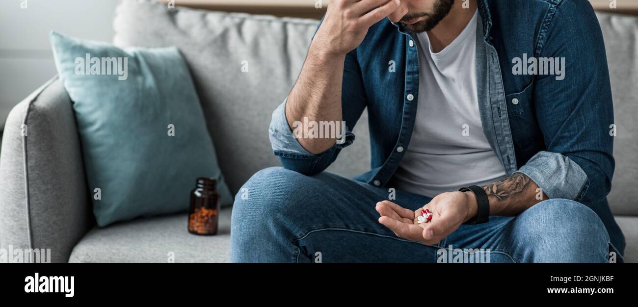 Addiction to painkillers, drug addiction, overdose, suicide and antidepressants Stock Photo