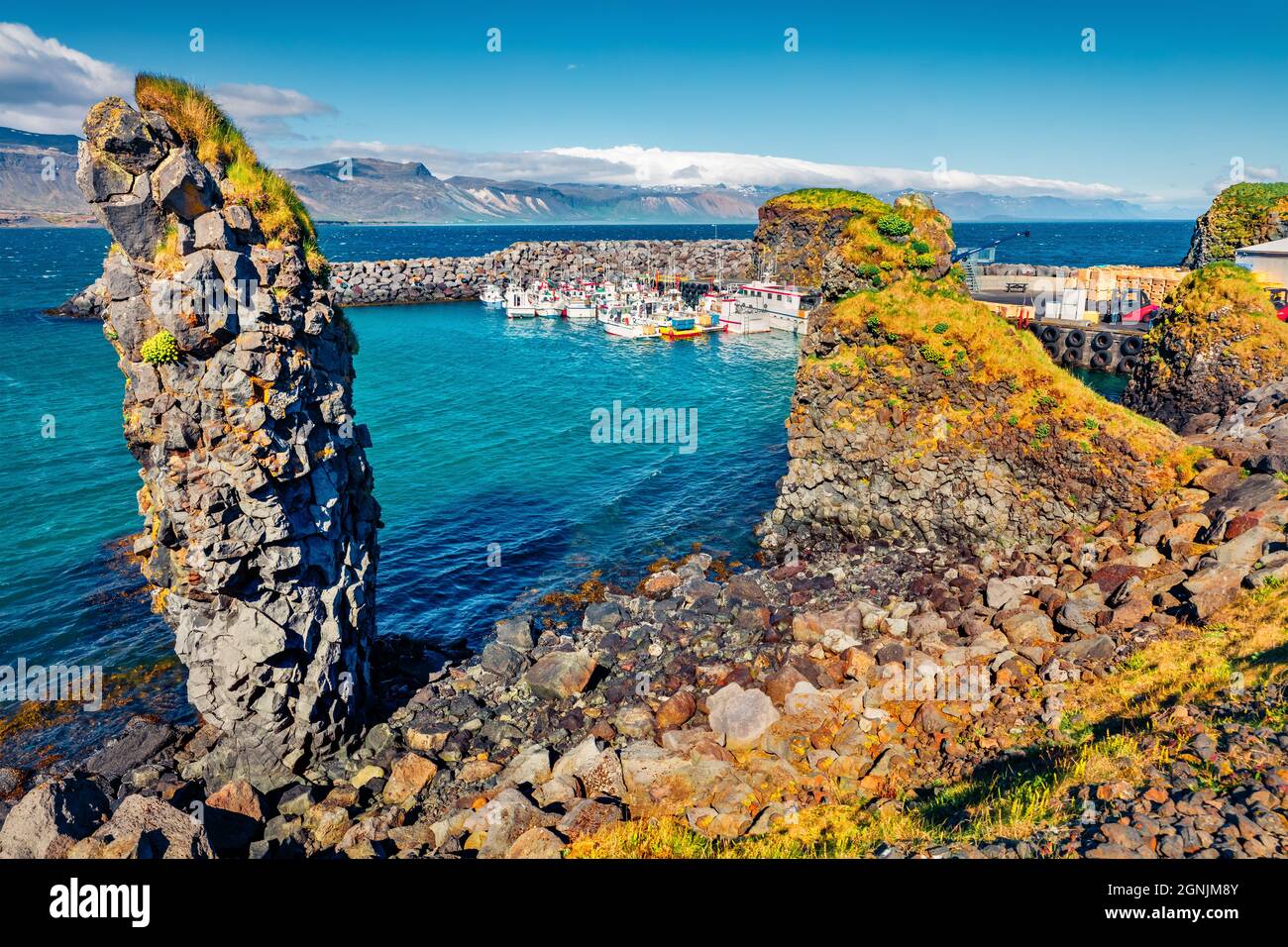 Incredible morning view of small fishing village at the foot of Mt