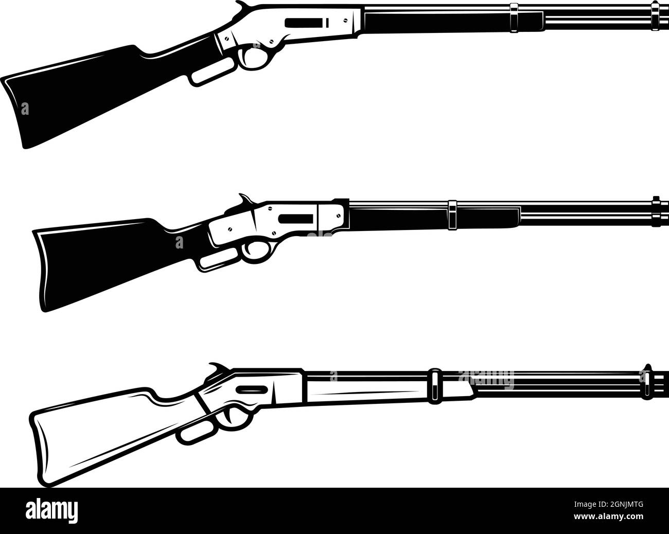 Illustration of winchester rifle in monochrome style. Design element for logo, label, sign, poster. Vector illustration Stock Vector