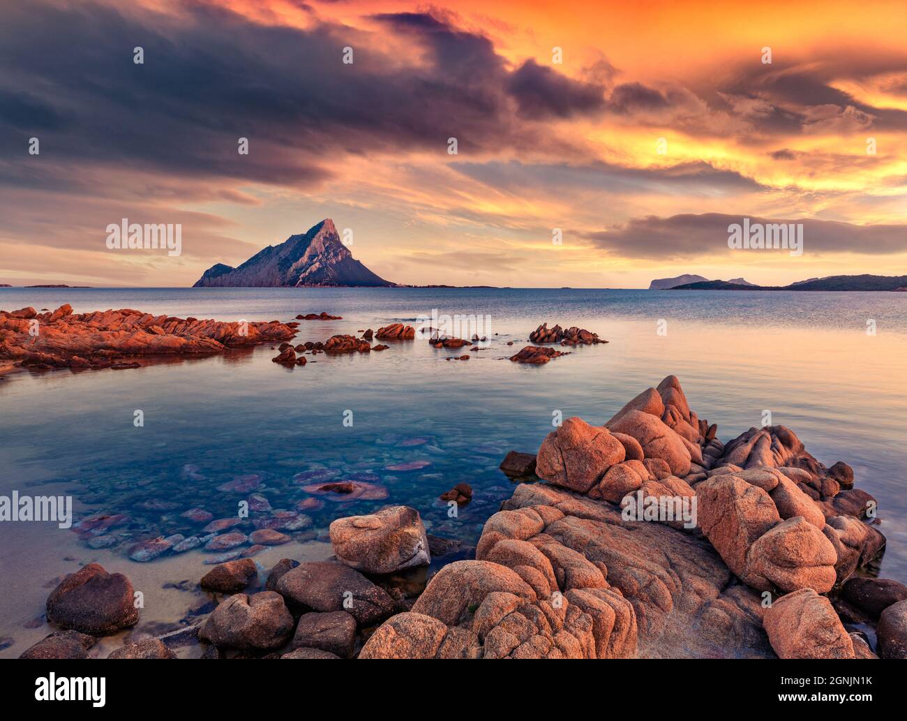 Fantastic Sunset With Tavolara Mountain On Background Astonishing fantastic-sunset-with-tavolara-mountain-on-background-astonishing