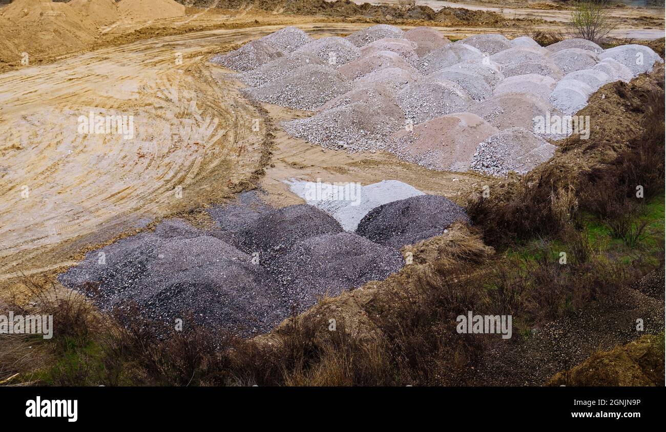 Gravel pile used to make concrete, to mix with asphalt, to create roads