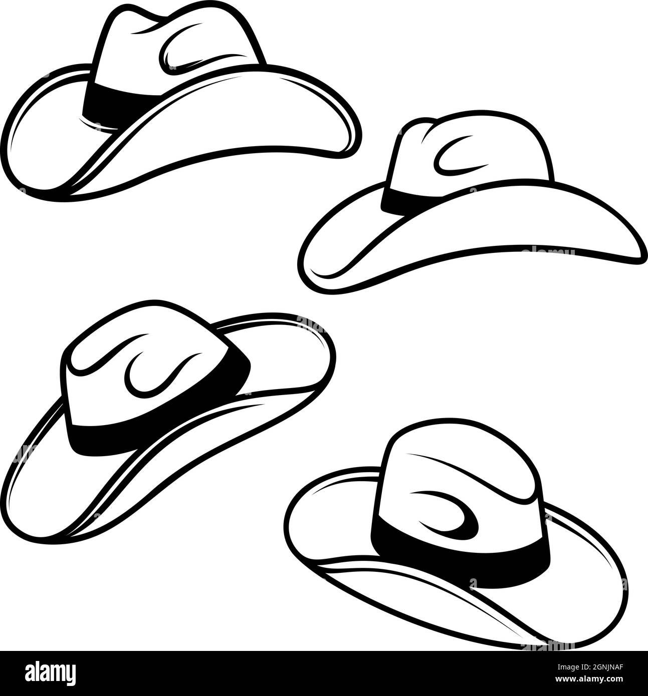 Set of Illustrations of cowboy hats. Design element for logo, label, sign, emblem, poster. Vector illustration Stock Vector