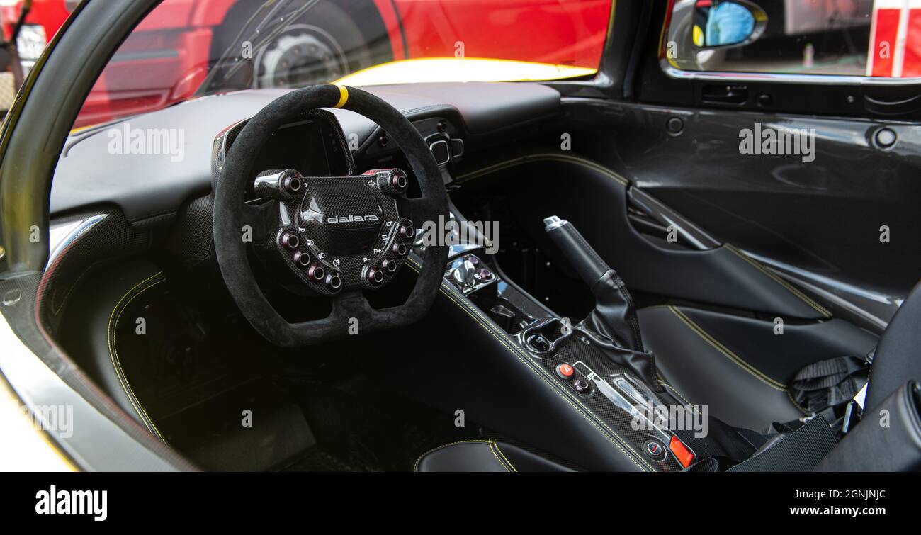 Vallelunga, italy september 19th 2021 Aci racing weekend. Dallara GT car interior, cockpit and steering wheel Stock Photo