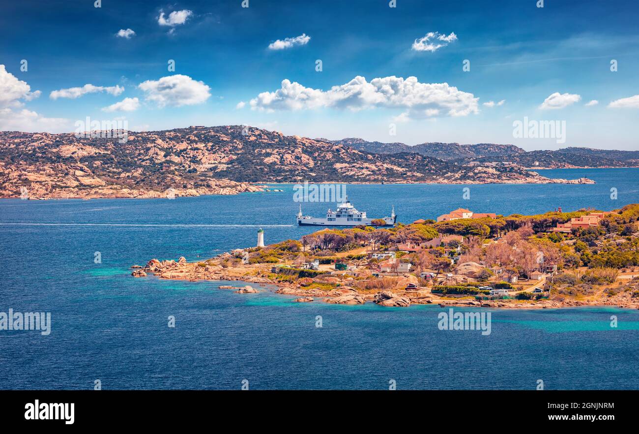 Beautiful summer view of Palau town, Province of Olbia-Tempio, Italy, Europe. Attractive morning view of Sardinia island. Nice seascape of Mediterrane Stock Photo