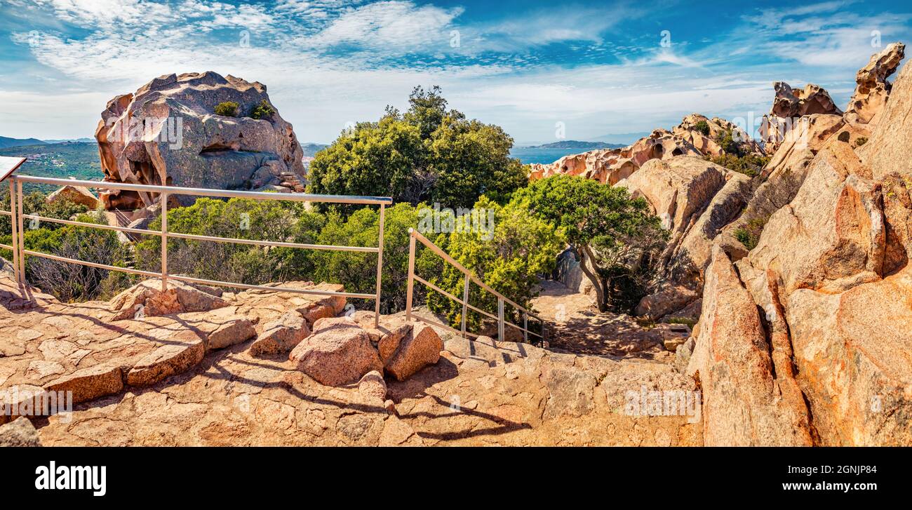 Panoramic summer view of popular tourist destination - Rock of the Bear. Superb morning scene of Sardinia island, Capo D'orso, Province of Olbia-Tempi Stock Photo