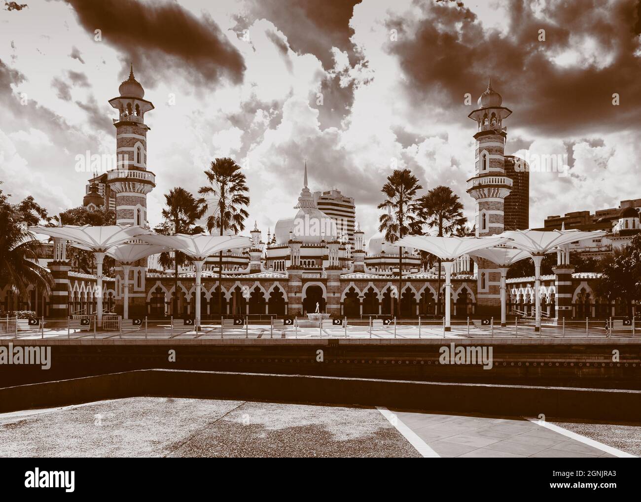 Masjid Jamek sepia tone at the River of Life, Kuala Lumpur, Malaysia Stock Photo