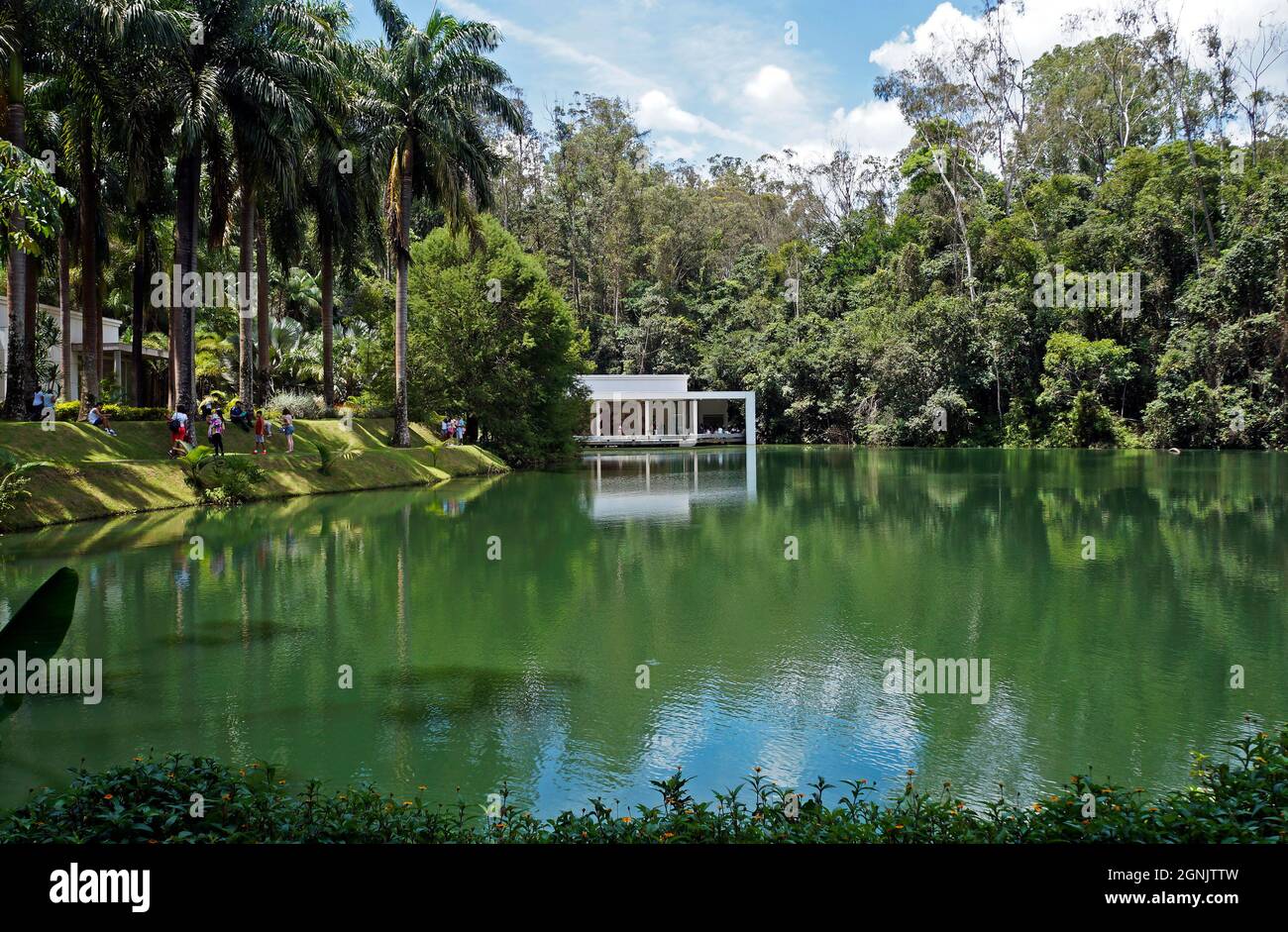 BRUMADINHO, MINAS GERAIS, BRAZIL - JANUARY 17, 2018: Partial view of lake in Instituto Inhotim (Inhotim Institute) Stock Photo