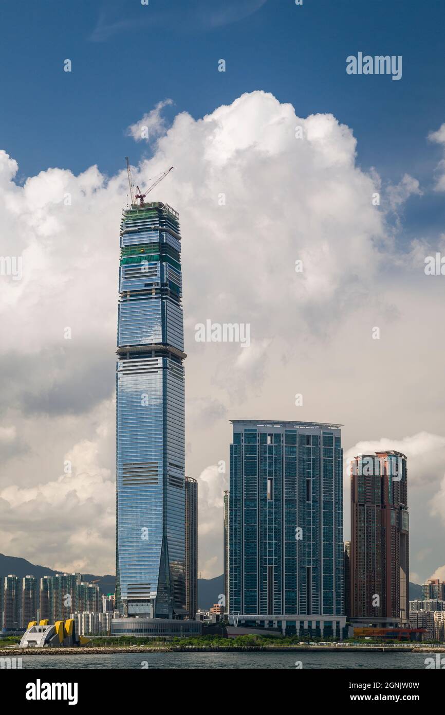 The ICC in West Kowloon, Hong Kong's tallest building, under construction in July 2009 Stock Photo