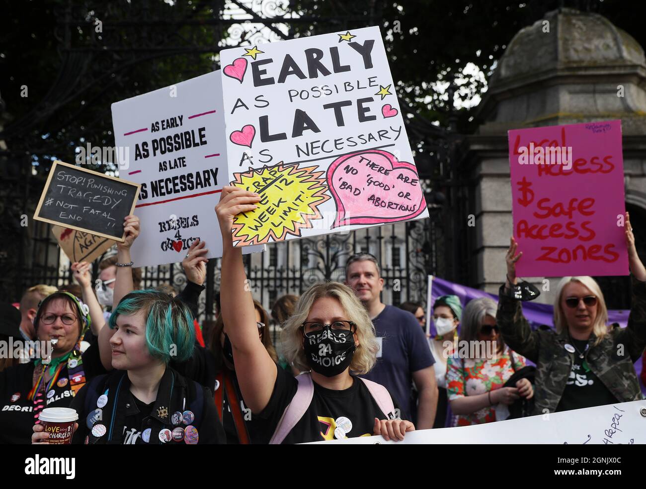 People attend the 10th Annual March for Choice abortion rights protest outside Leinster House, Dublin. Picture date: Saturday September 25, 2021. Stock Photo