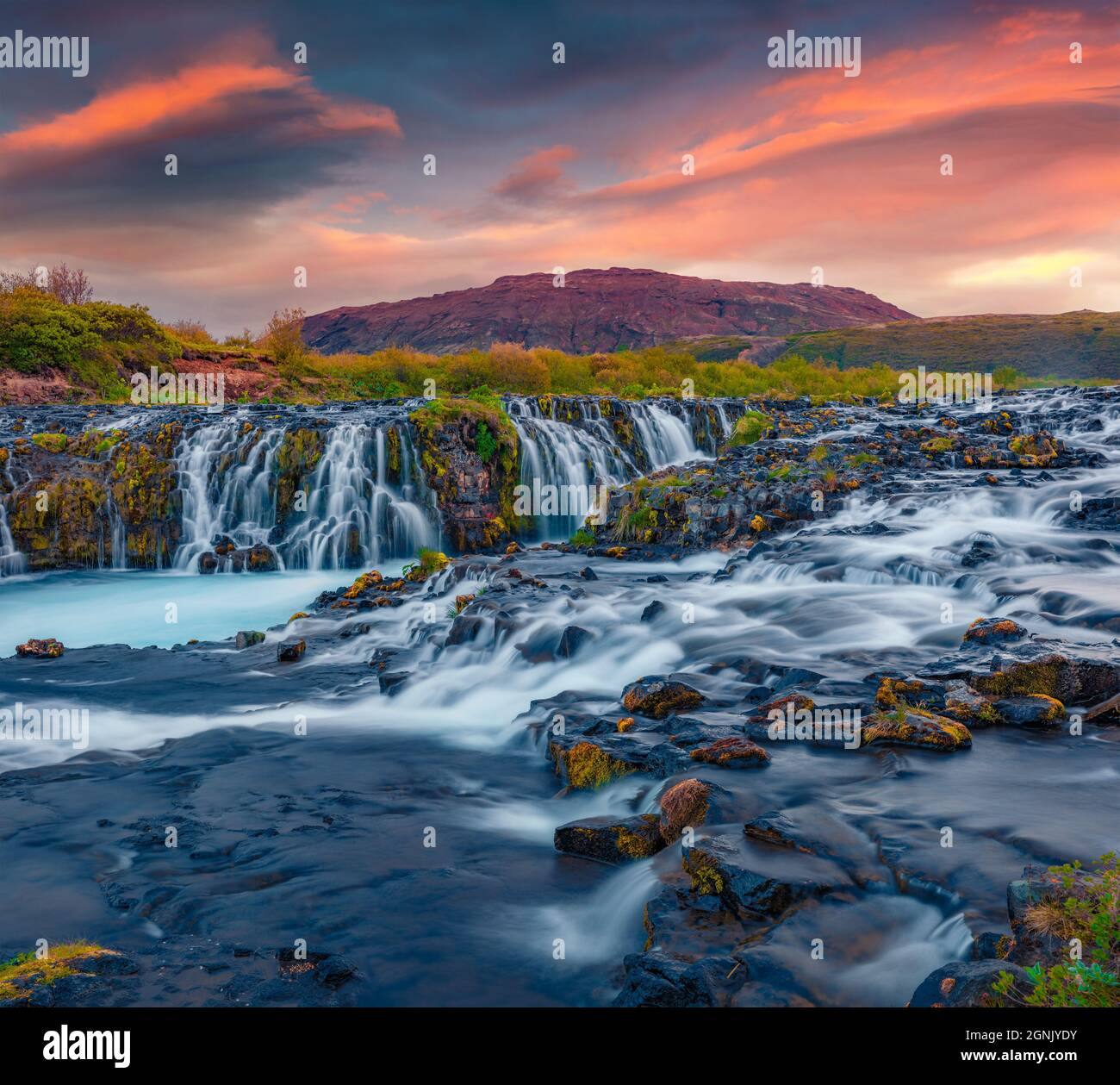 Beautiful Summer Scenery Of Bruarfoss Waterfall Secluded Spot With beautiful-summer-scenery-of-bruarfoss-waterfall-secluded-spot-with