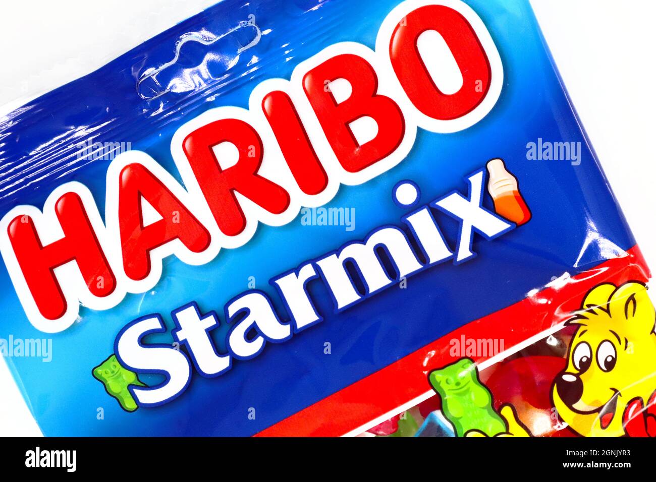 Haribo Candies package on white background. Haribo is a German Confectionery Company Stock Photo