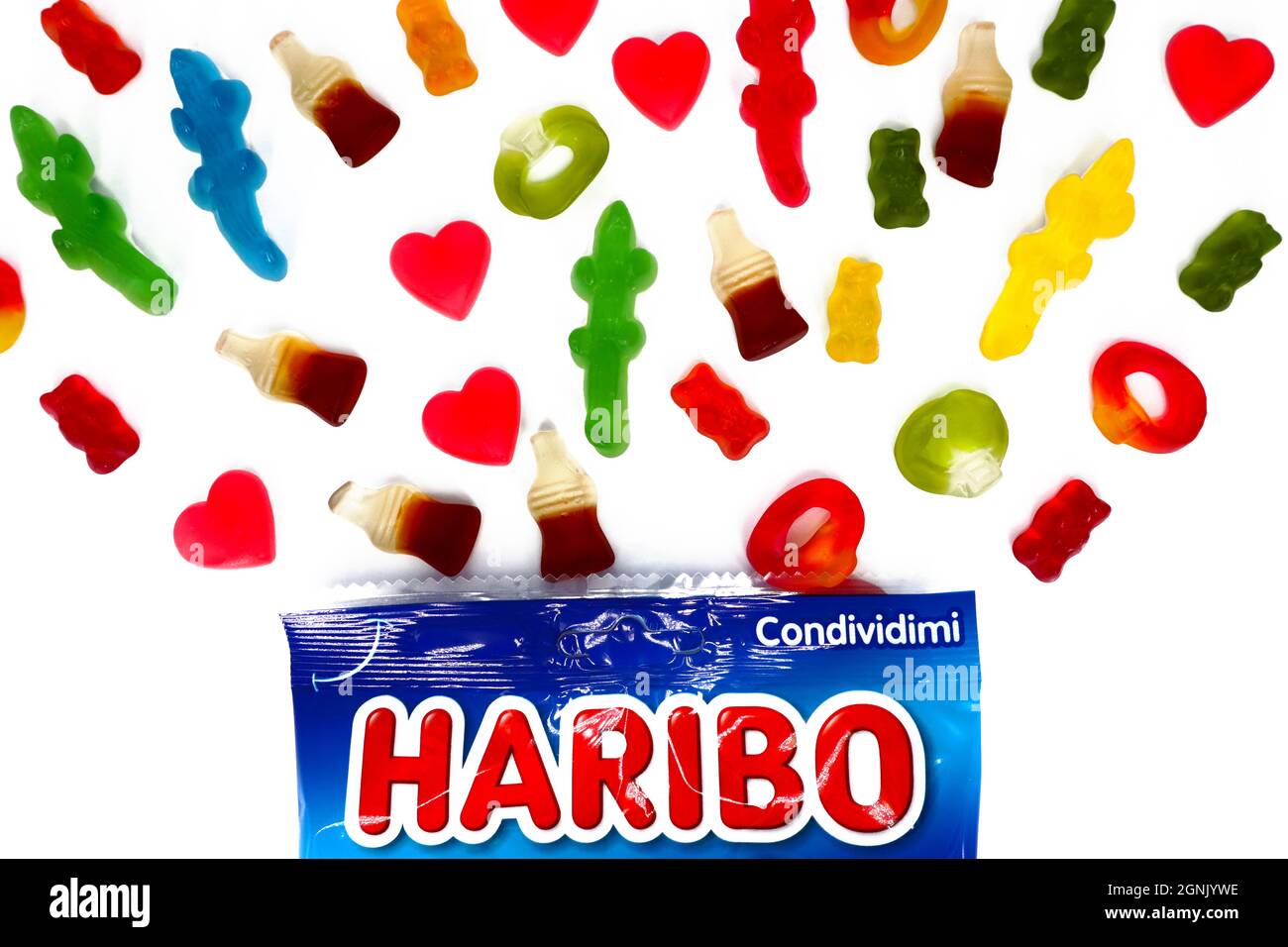 Haribo Candies package on white background. Haribo is a German Confectionery Company Stock Photo