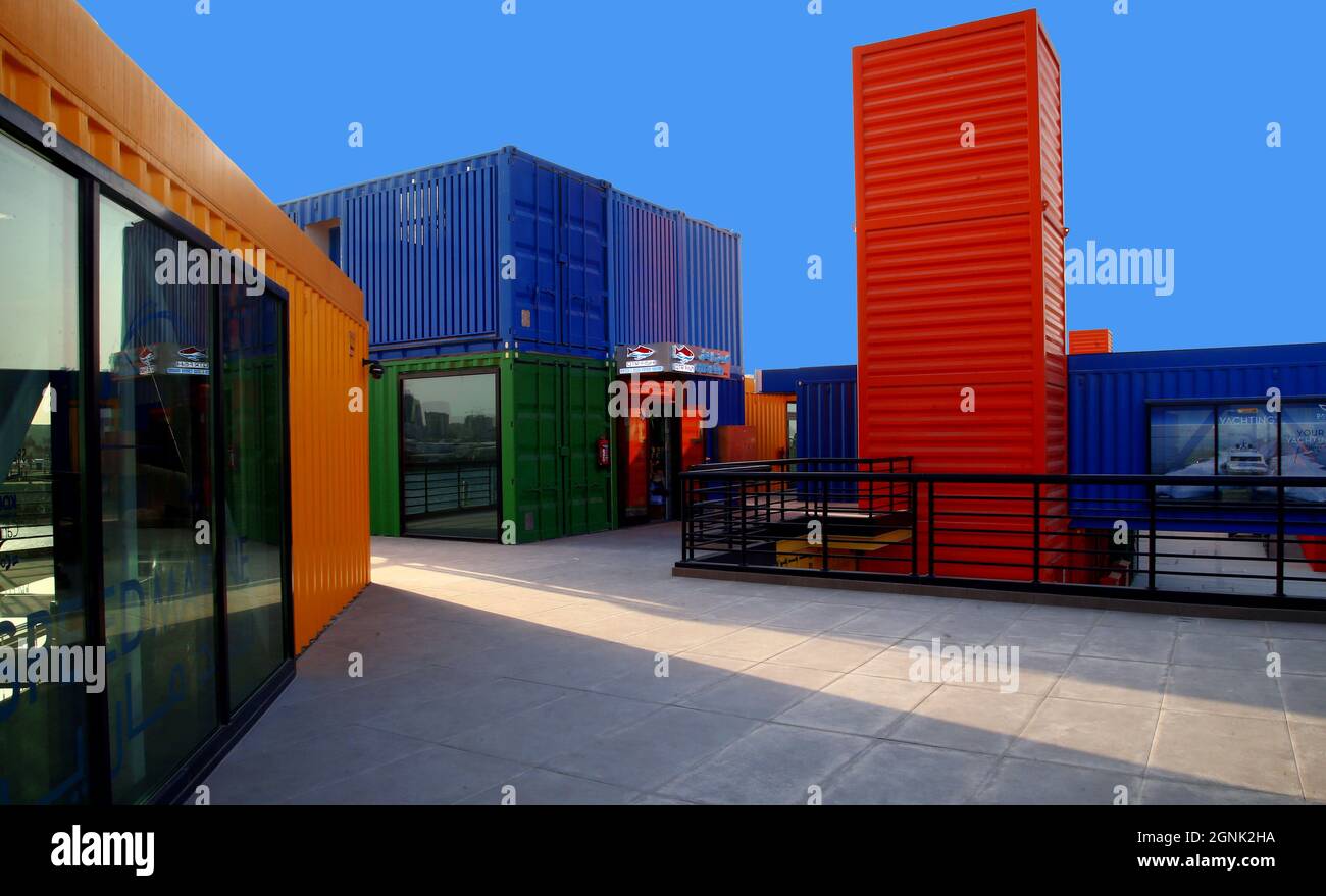 Box Park in Qatar Container shops Qatar Stock Photo Alamy