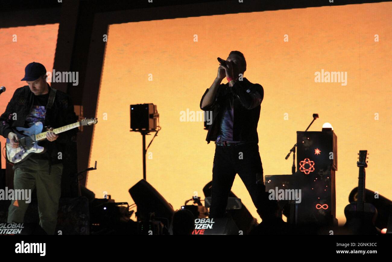 Coldplay performing live in concert in 2021