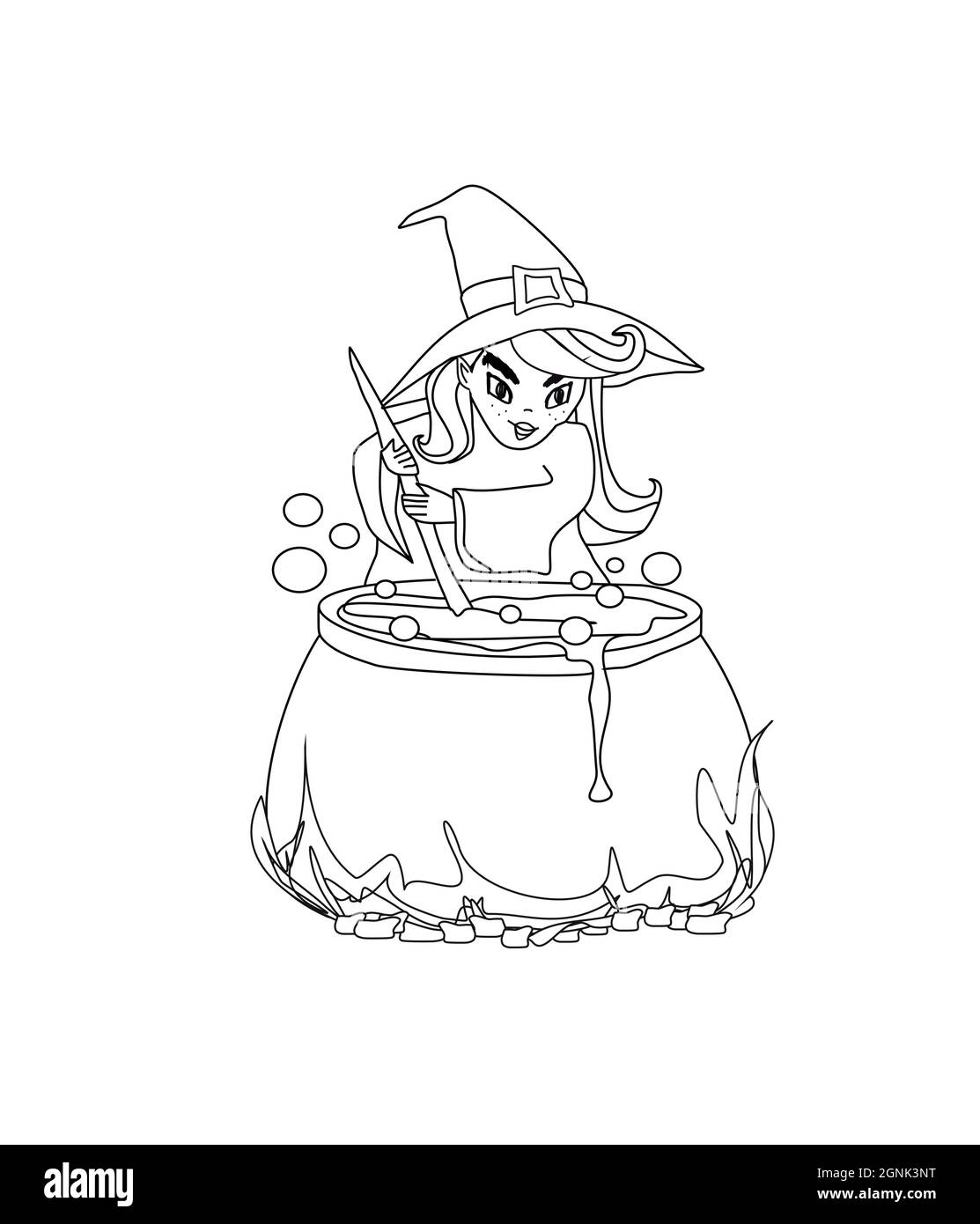 Halloween witch preparing potion Stock Vector