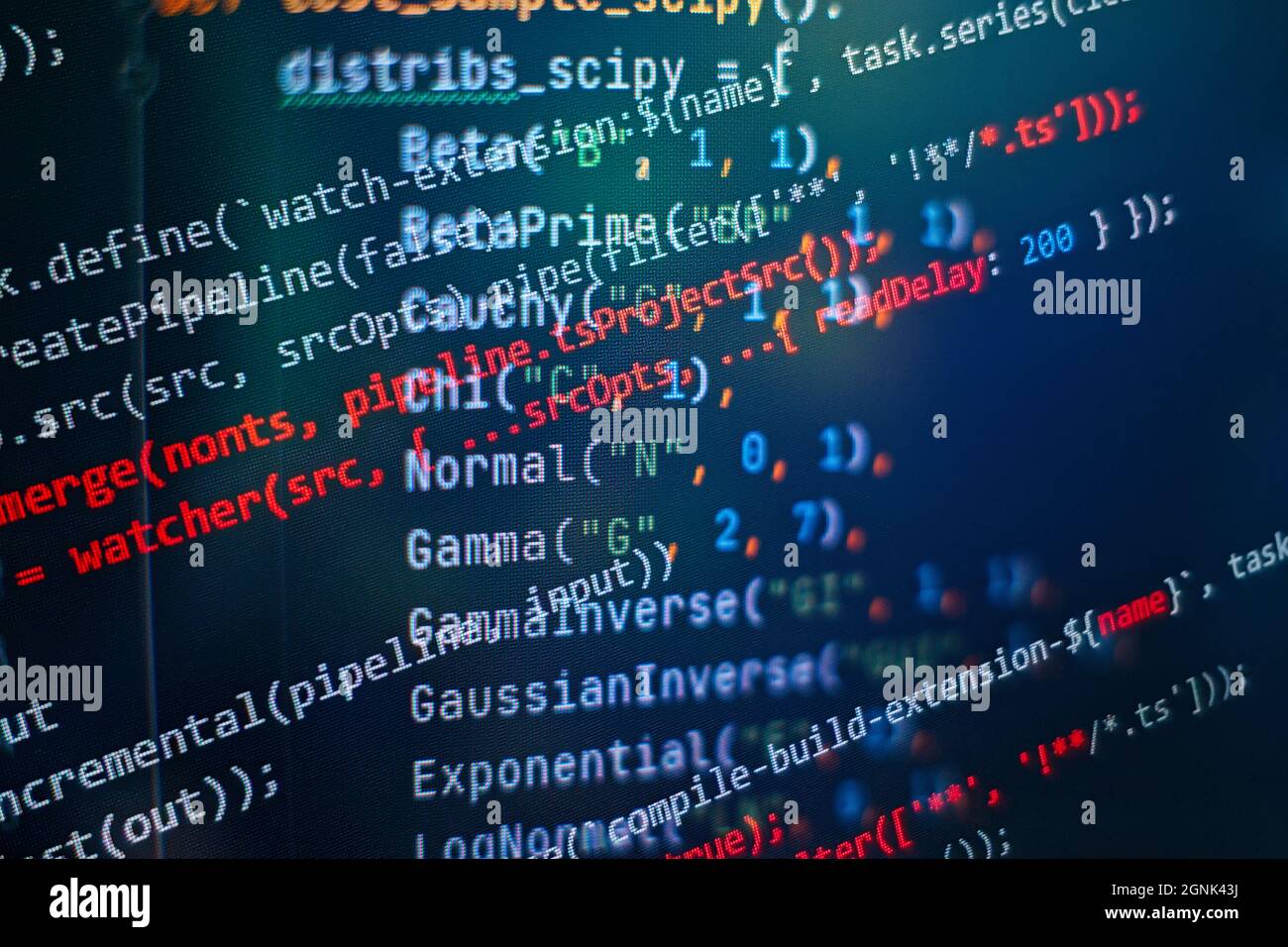 SEO optimization. Modern tech. PHP syntax highlighted. Writing programming functions on laptop. Big data and Internet of things trend. Stock Photo