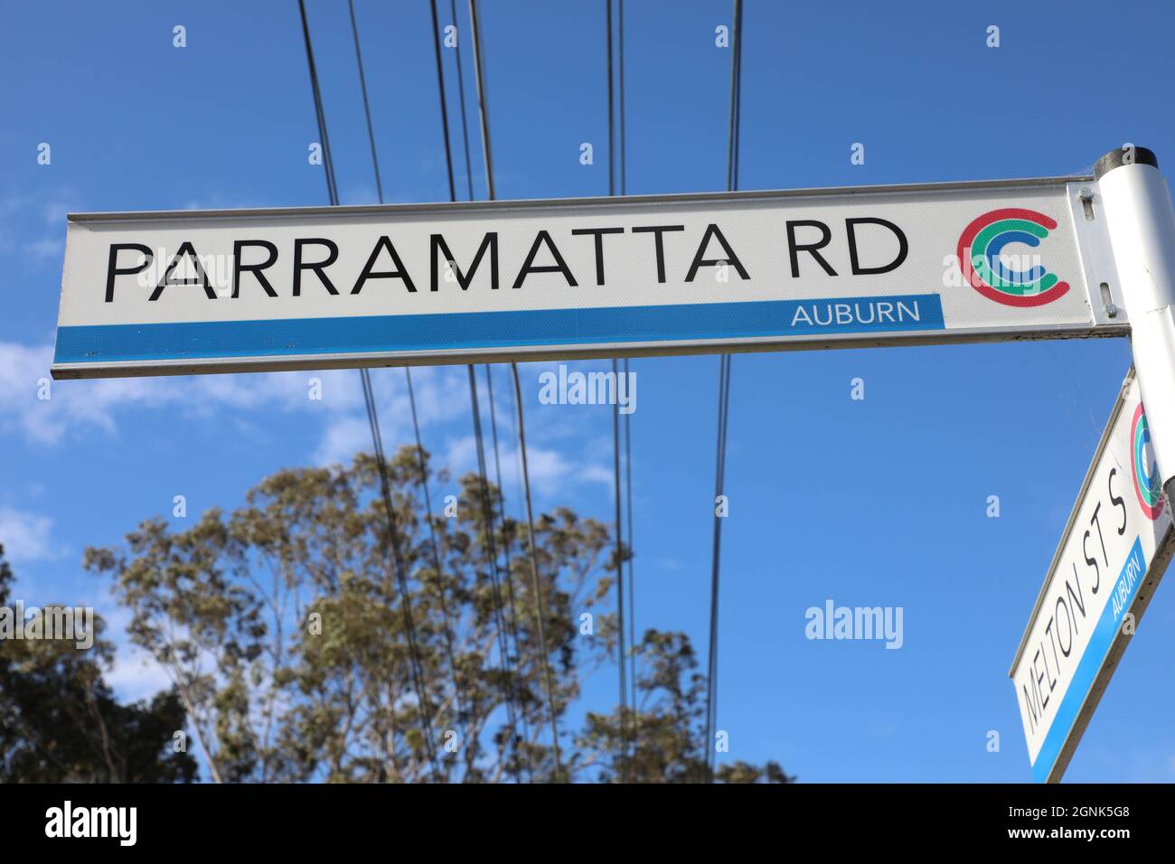 Parramatta Road, Auburn street sign. Stock Photo