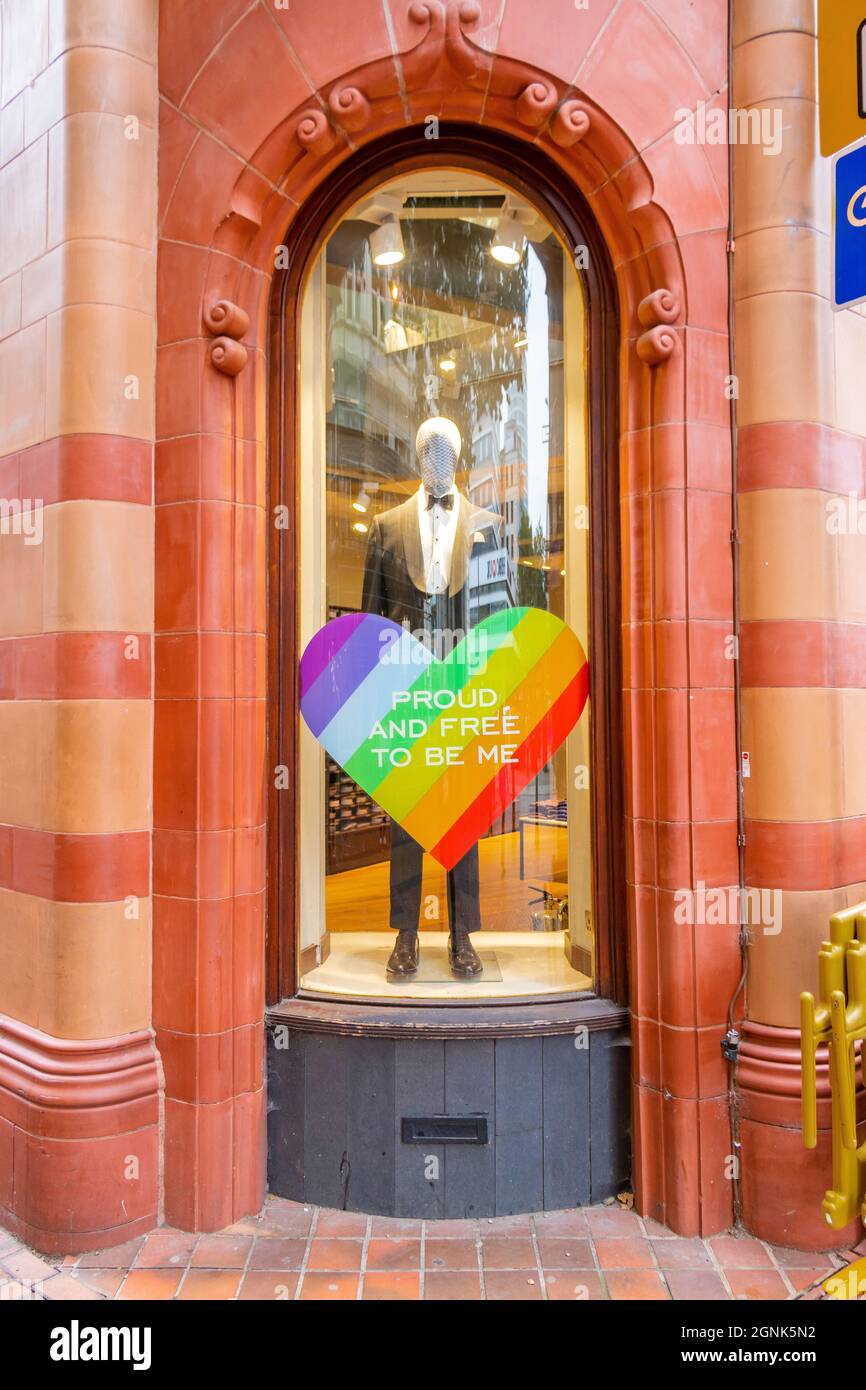 rainbow heart and mannequin shop window display at Birmingham