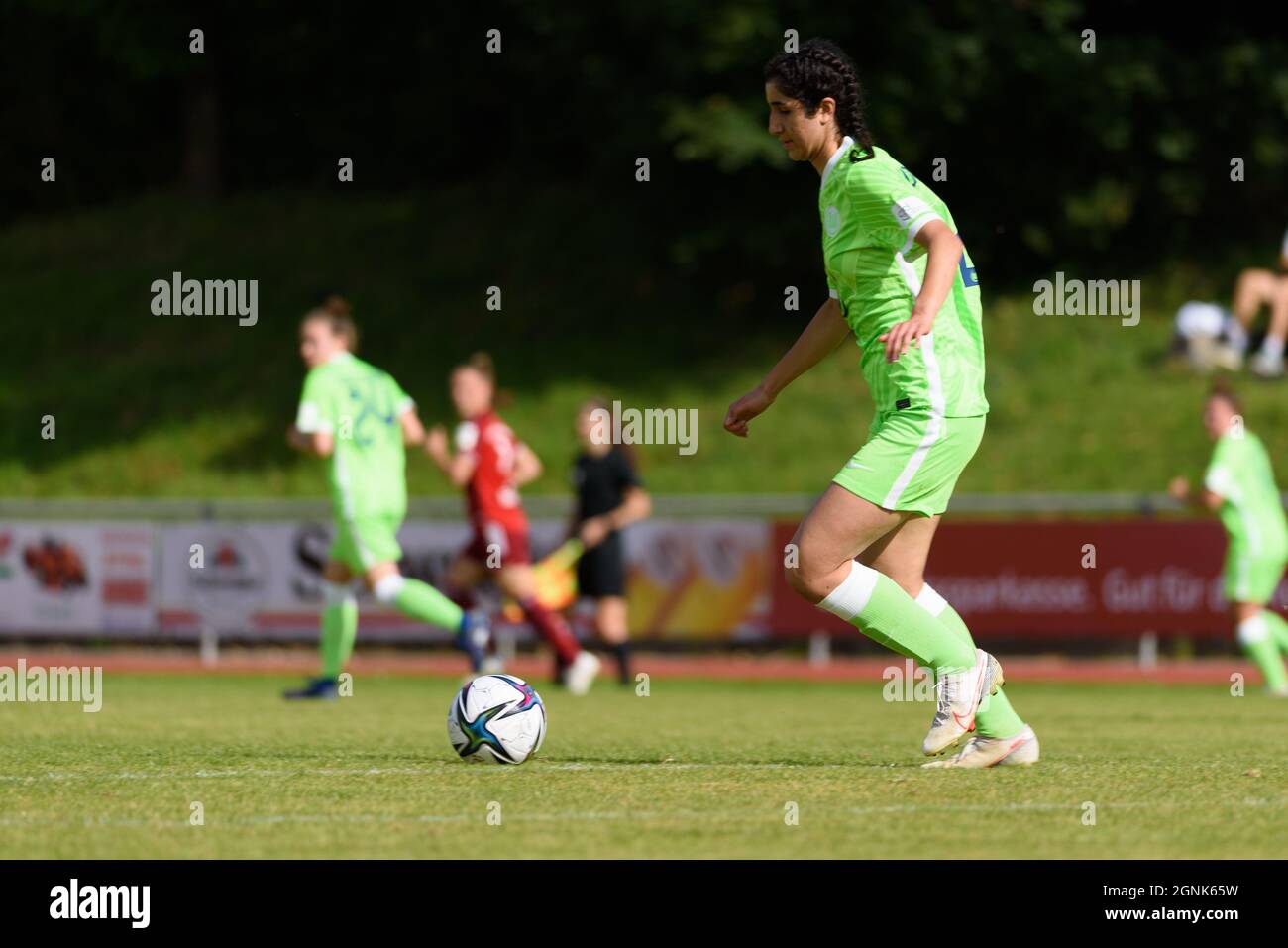 Aschheim Germany 26th Sep 2021 Players Of Vfl Wolfsburg Ii Celebrating After Their First Goal During The 2 Frauen Bundesliga Match Between Fc Bayern Munich Ii And Vflwolfsburg Ii At Sportpark Aschheim