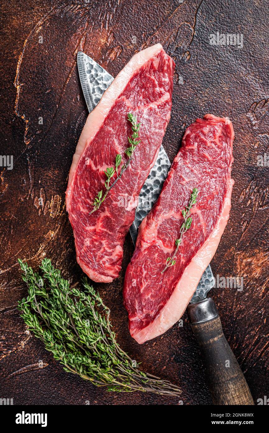 Shiro Kin Rump Cap Uncooked Raw top sirloin cap or rump beef meat steaks on a butcher ...