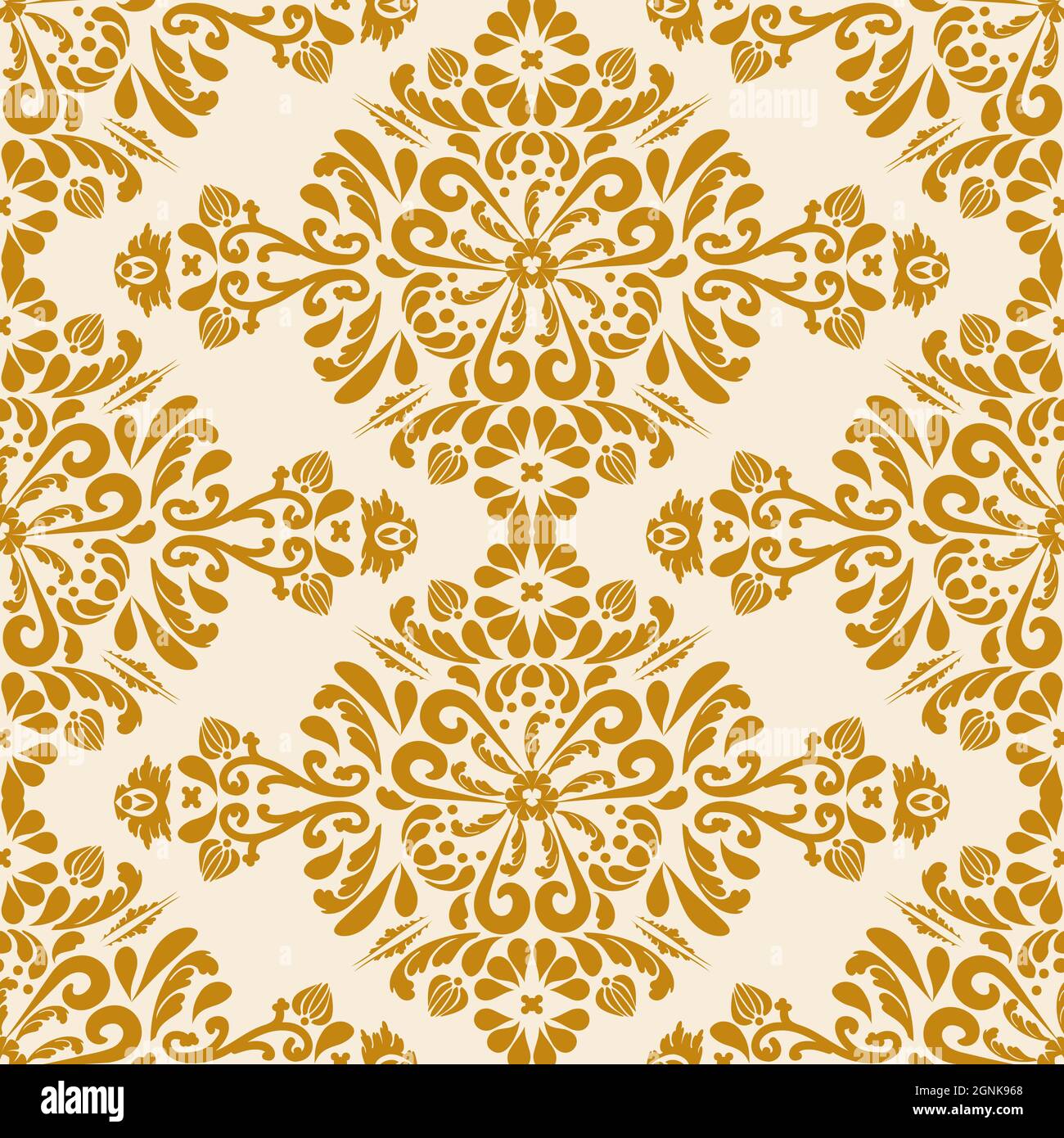 Gold damask ornament seamless pattern. Rich pattern oriental background. Gold, beige. Decorative