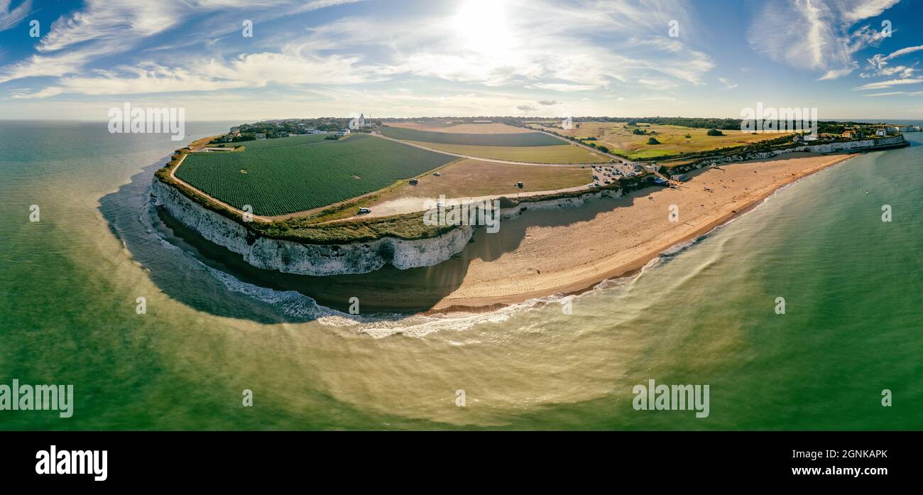 Drone aerial view of the beach and white cliffs, Botany Bay, England