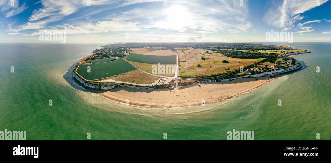 Drone aerial view of the beach and white cliffs, Botany Bay, England