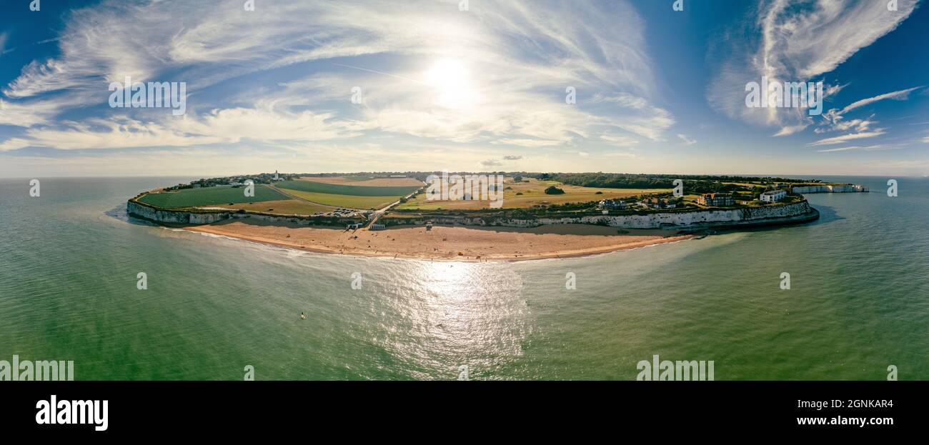 Drone aerial view of the beach and white cliffs, Botany Bay, England