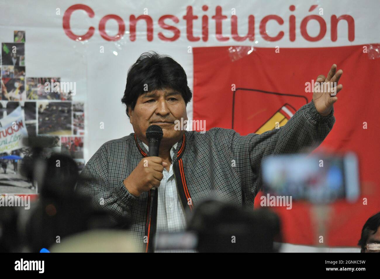 Saturday, September 25, 2021: The former president of Bolivia, Evo Morales, arrived in Arequipa (Peru) to promote the change of the Constitution Stock Photo