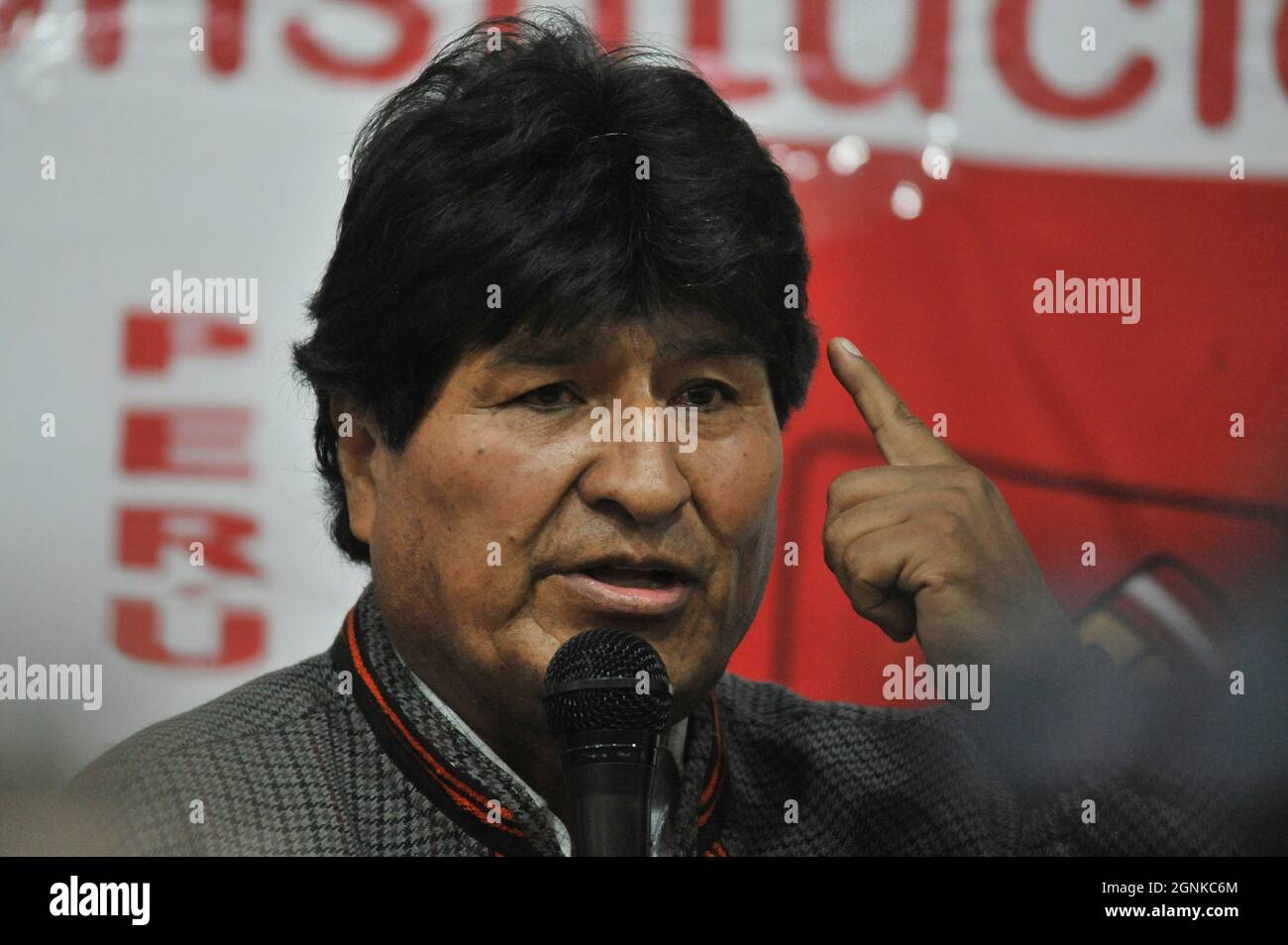 Saturday, September 25, 2021: The former president of Bolivia, Evo Morales, arrived in Arequipa (Peru) to promote the change of the Constitution Stock Photo