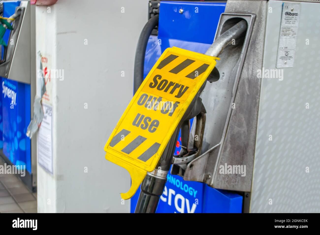 DENHAM, ENGLAND - 25 September 2021: Fuel pump out of use amid fuel shortage crisis Stock Photo