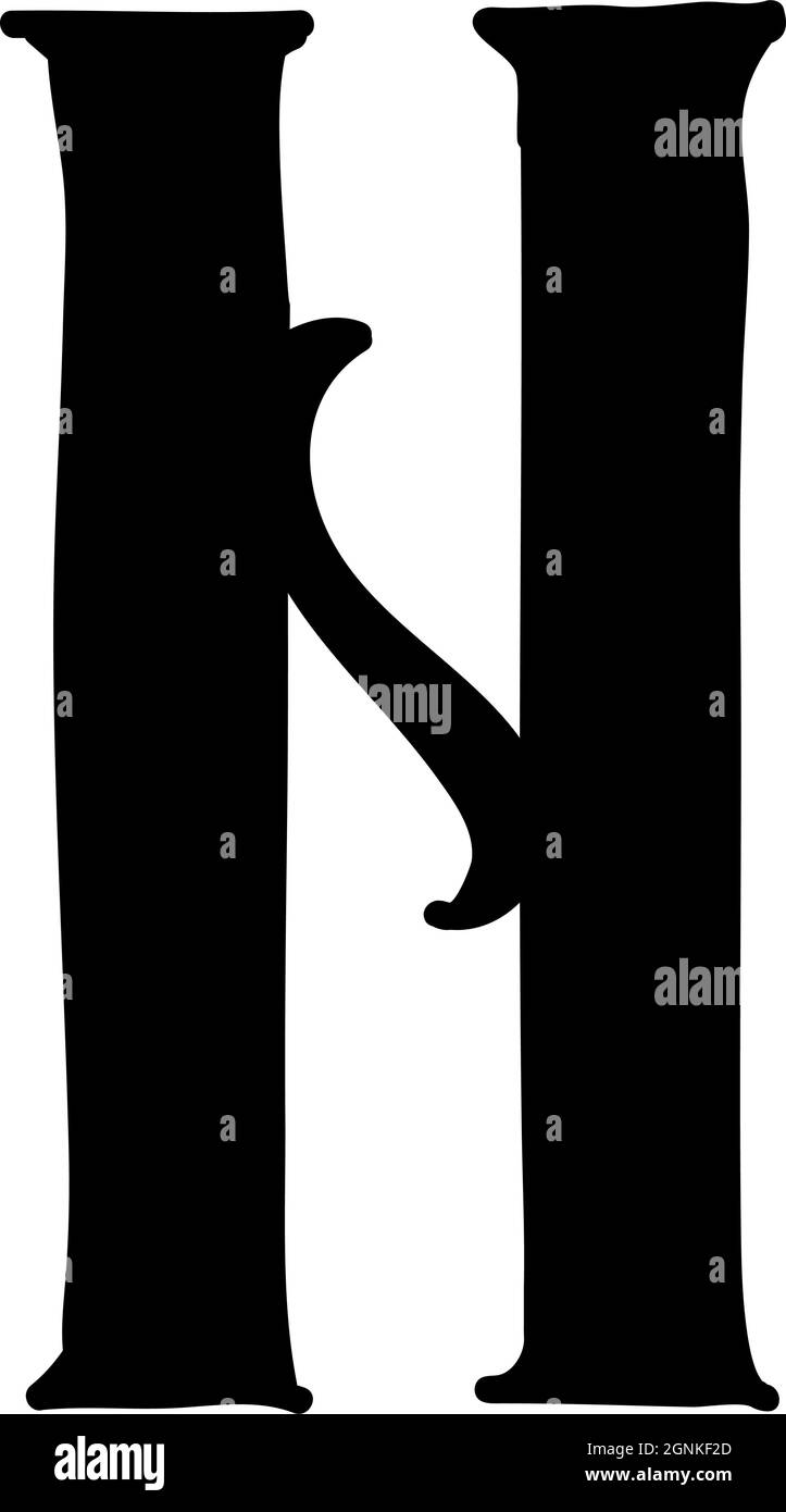 Latin letter N. Vector. Logo for the company. Icon for the site. Separate letter from the alphabet. Gothic neo-Russian ancient style of 17-19 centurie Stock Vector