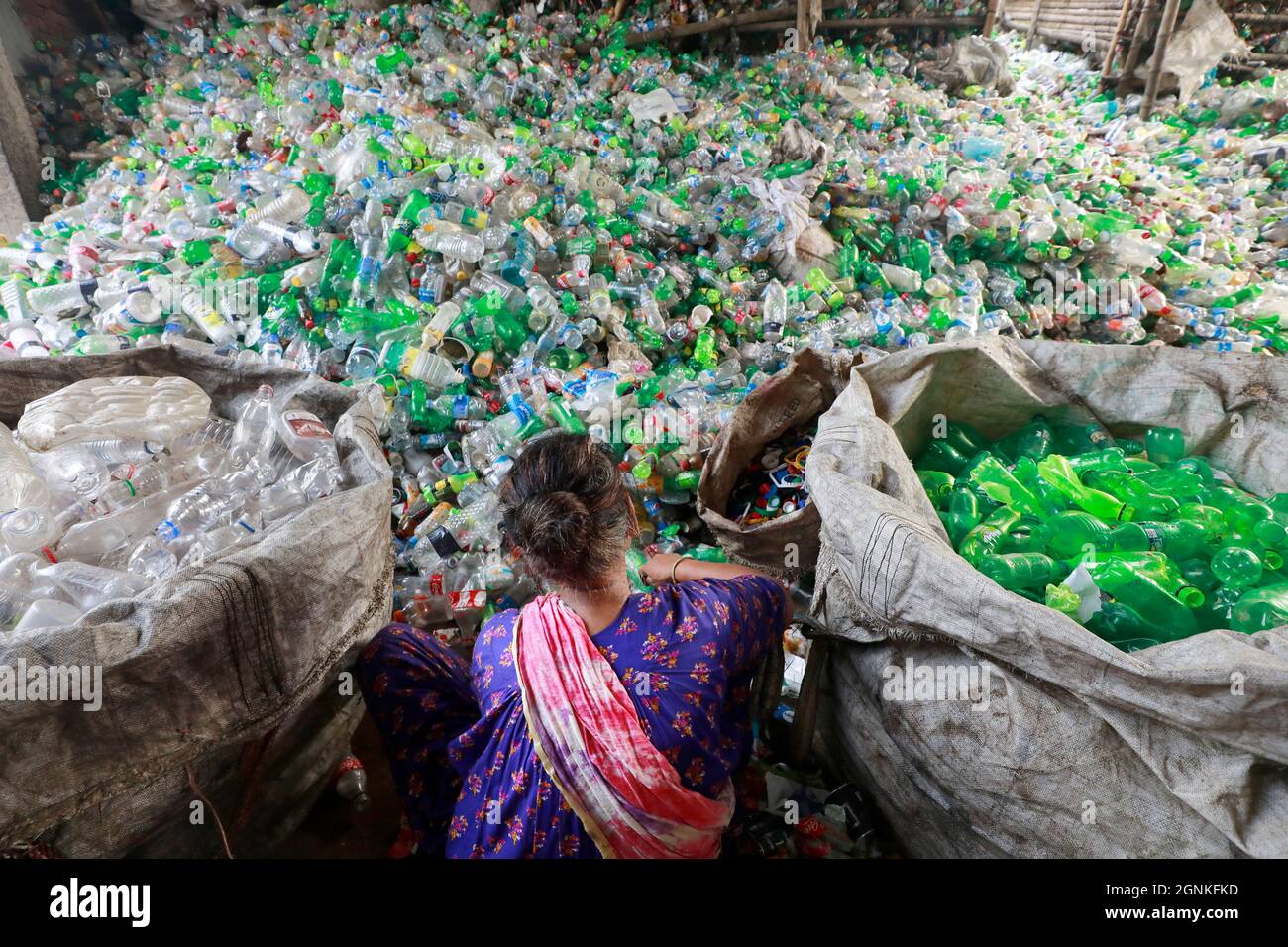 Dhaka, Bangladesh September 26, 2021 Bangladeshi Workers work at a plastic recycling factory
