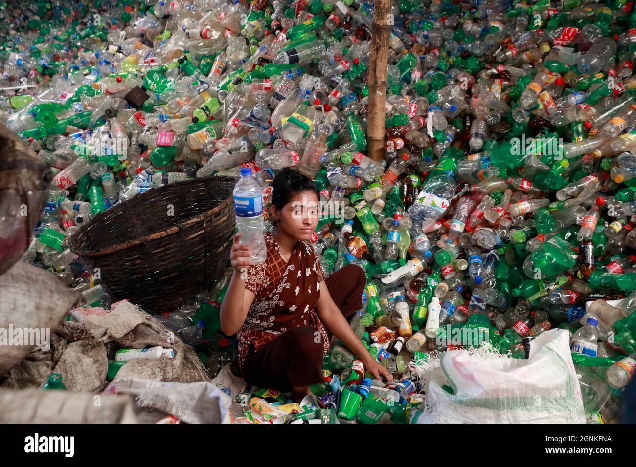 Dhaka, Bangladesh September 26, 2021 Bangladeshi Workers work at a plastic recycling factory