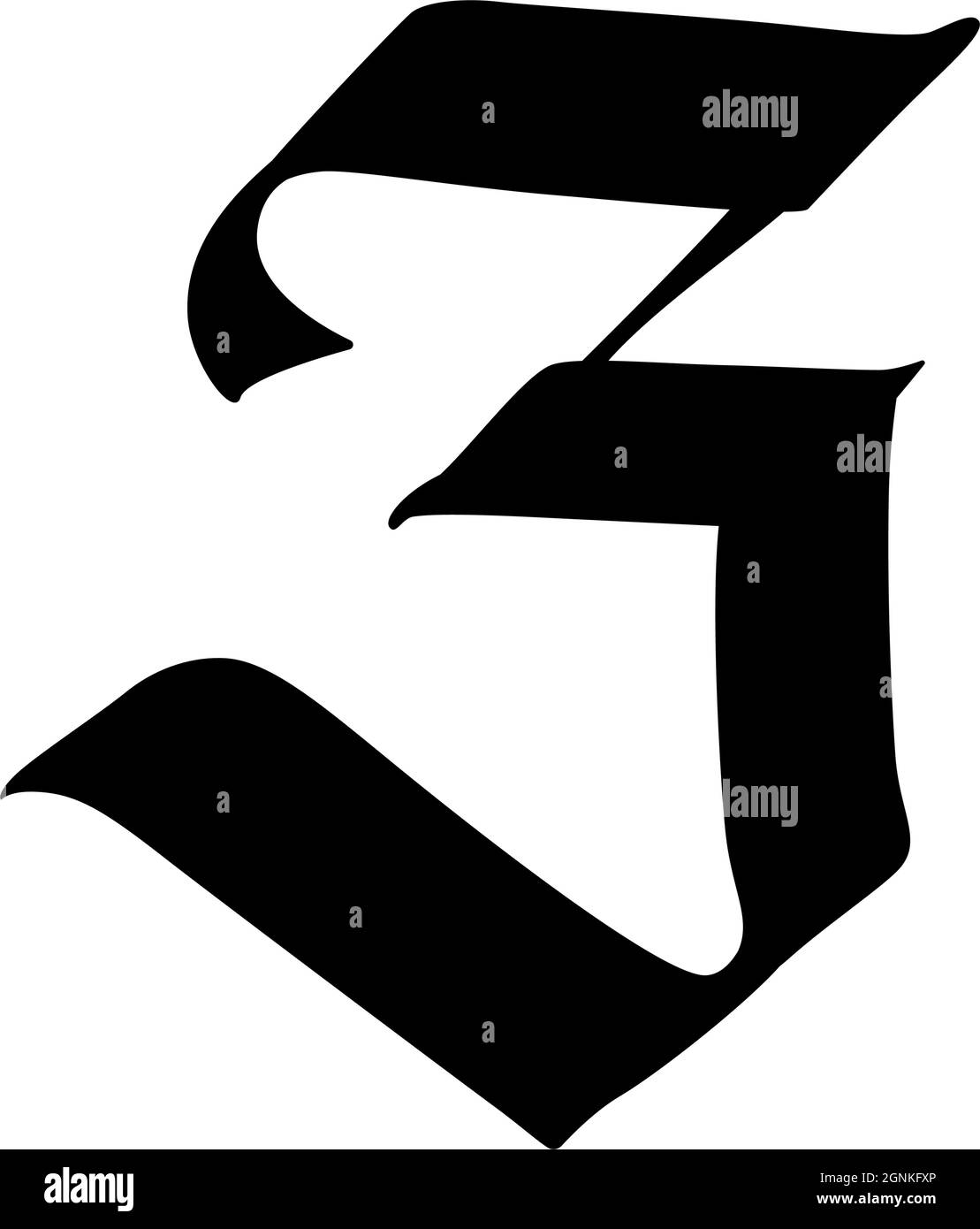 The letter Z in the Gothic style. Vector. Alphabet. The symbol is isolated on a white background. Old Russian calligraphy. Medieval Russian letter. Lo Stock Vector