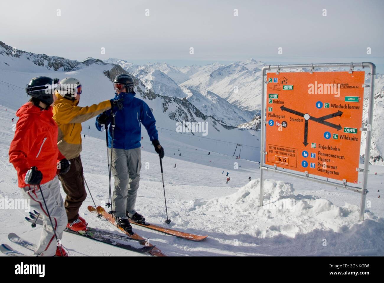 A group of skiers on the slopes of Stubai glacier Stock Photo