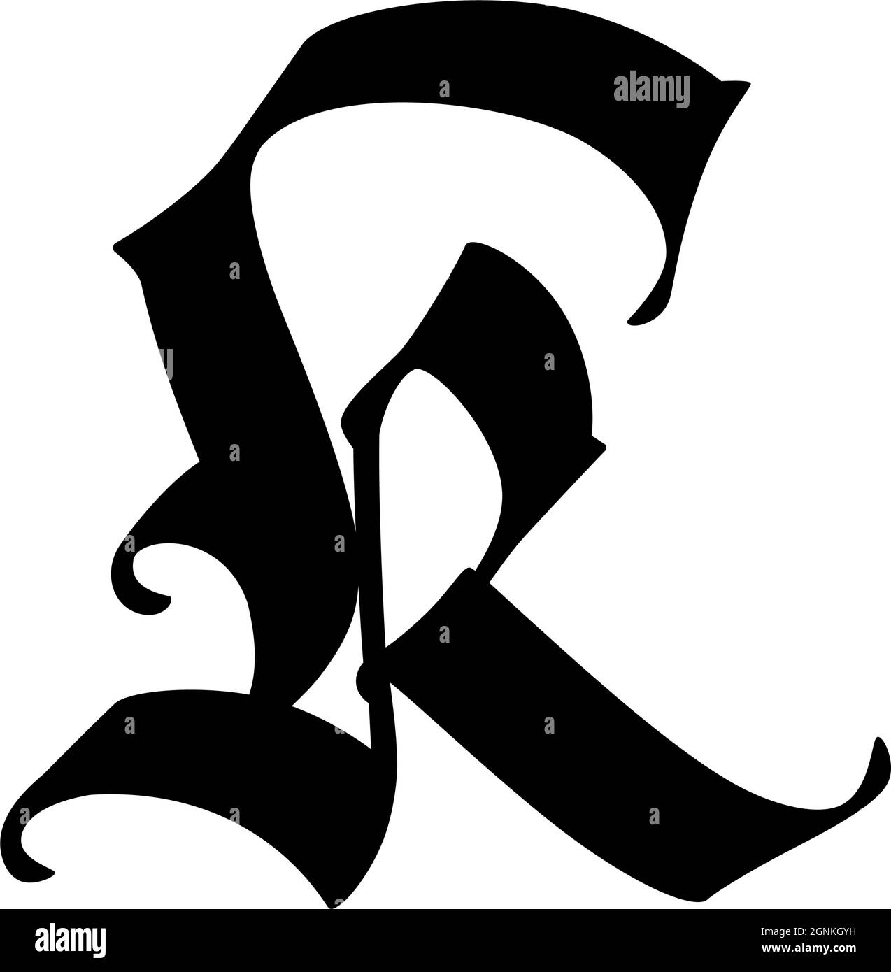 Letter K in the Gothic style. Vector. Alphabet. The symbol is