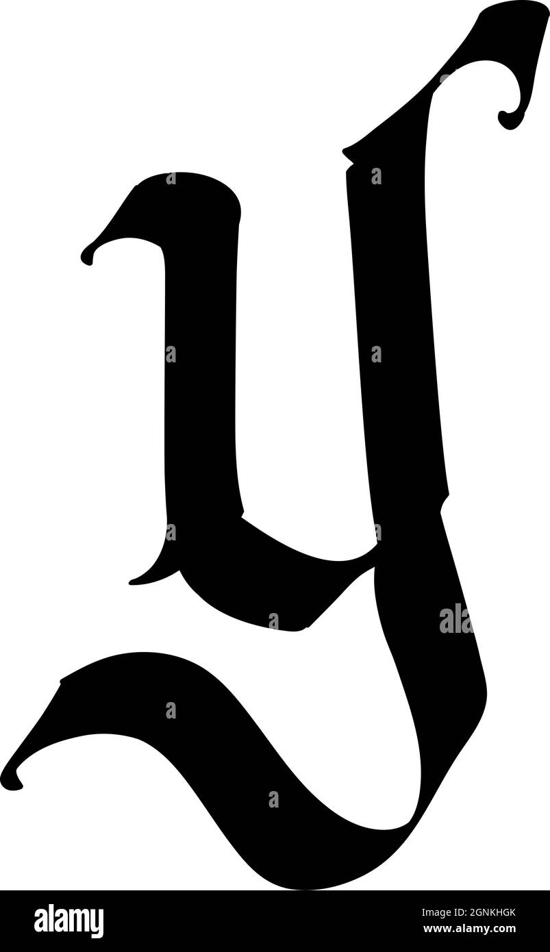 Letter Y in the Gothic style. Vector. Alphabet. The symbol is isolated on a white background. Calligraphy and lettering. Medieval Latin letter. Logo f Stock Vector