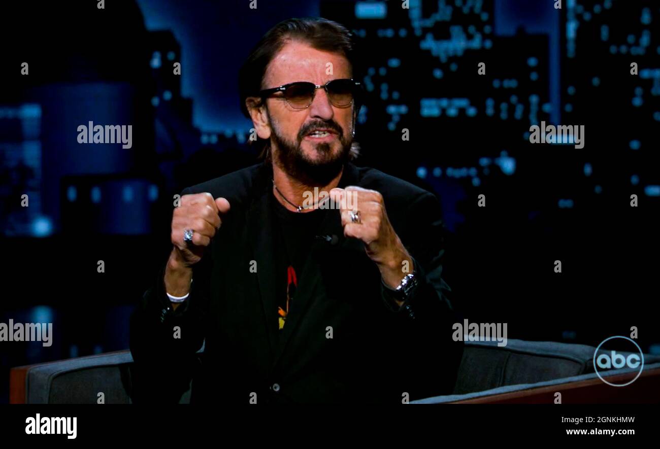 September 26, 2021 - Hollywood, California, USA. -  RINGO STARR guests on the September23, 2021 edition of Jimmy Kimmel Live!(Credit Image: © Abc/Jimmy Kimmel Live/ZUMA Press Wire) Stock Photo