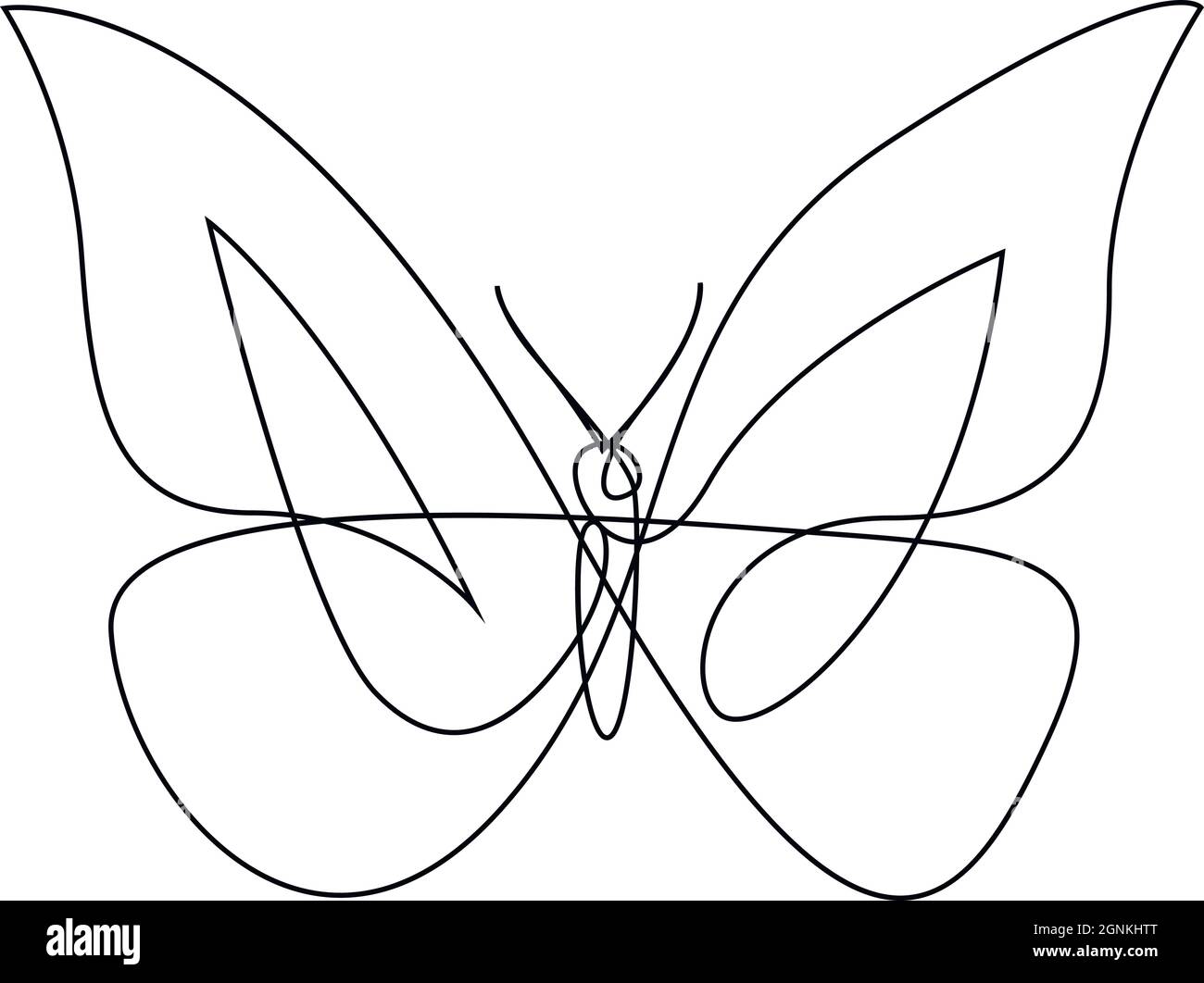 One line butterfly design silhouette. Hand drawn minimalism style