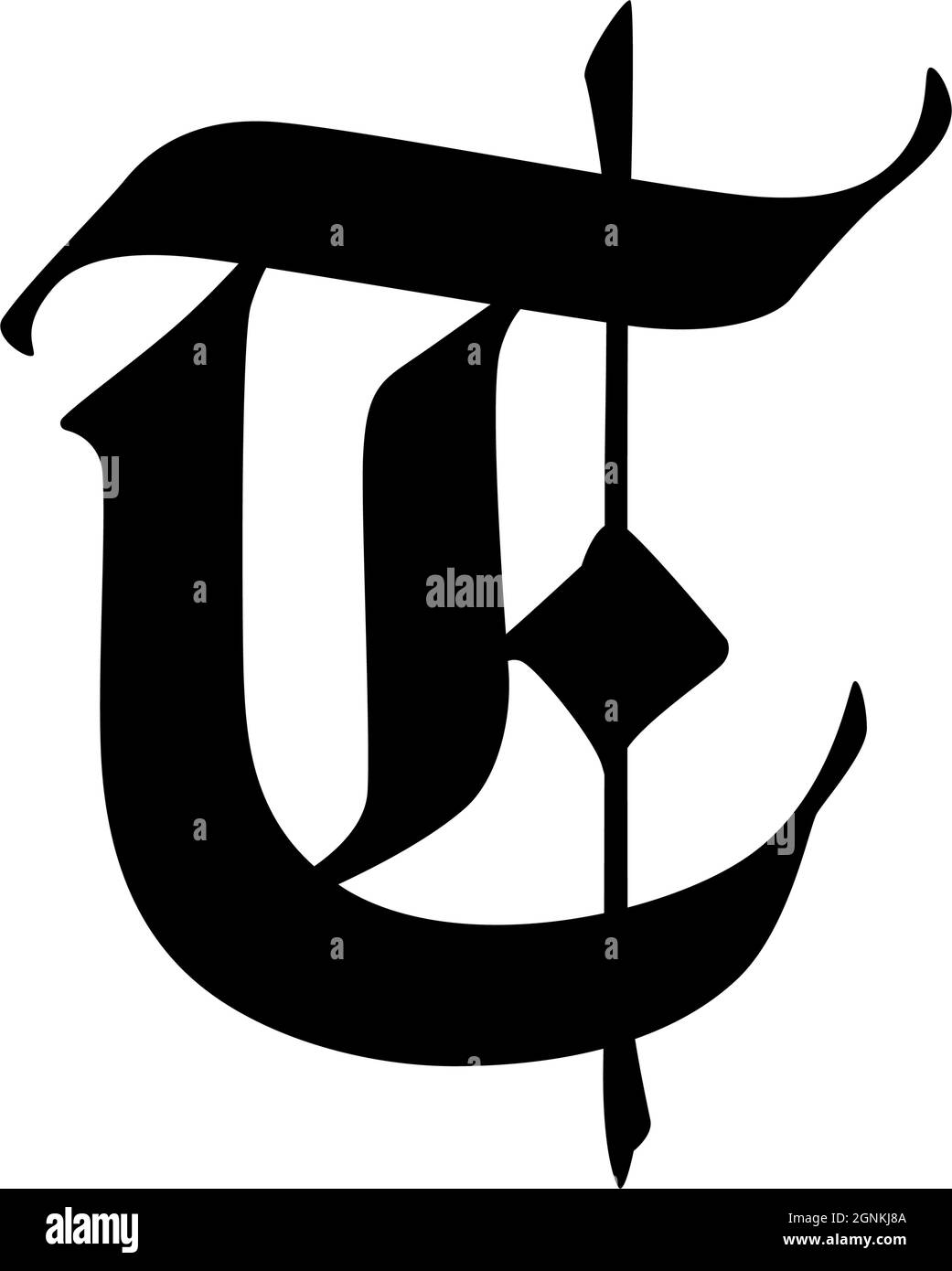 Letter T in the Gothic style. Vector. Alphabet. The symbol is isolated on a  white background. Calligraphy and lettering. Medieval Latin letter. Logo f  Stock Vector Image & Art - Alamy