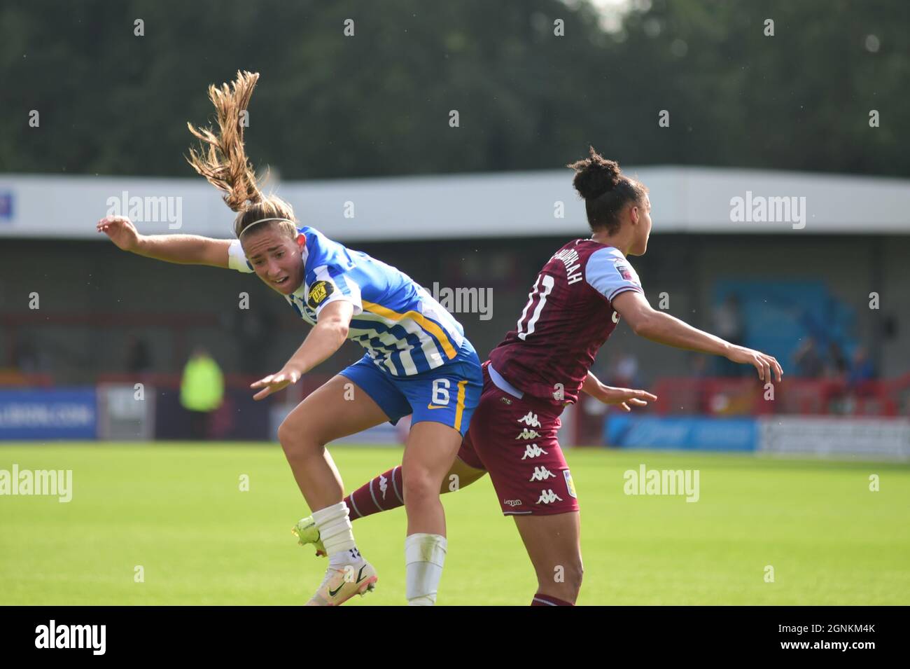 Megan Connolly ( 8 Brighton) challenges for the ball during the Barclays FA Womens Super League Brighton and Hove Albion v Aston Villa at The Peoples Pension Stadium-England Stock Photo
