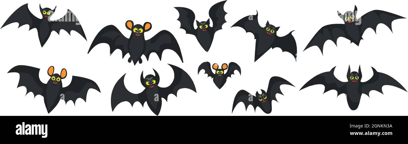 SET of black bats on a white background - Vector illustration Stock ...