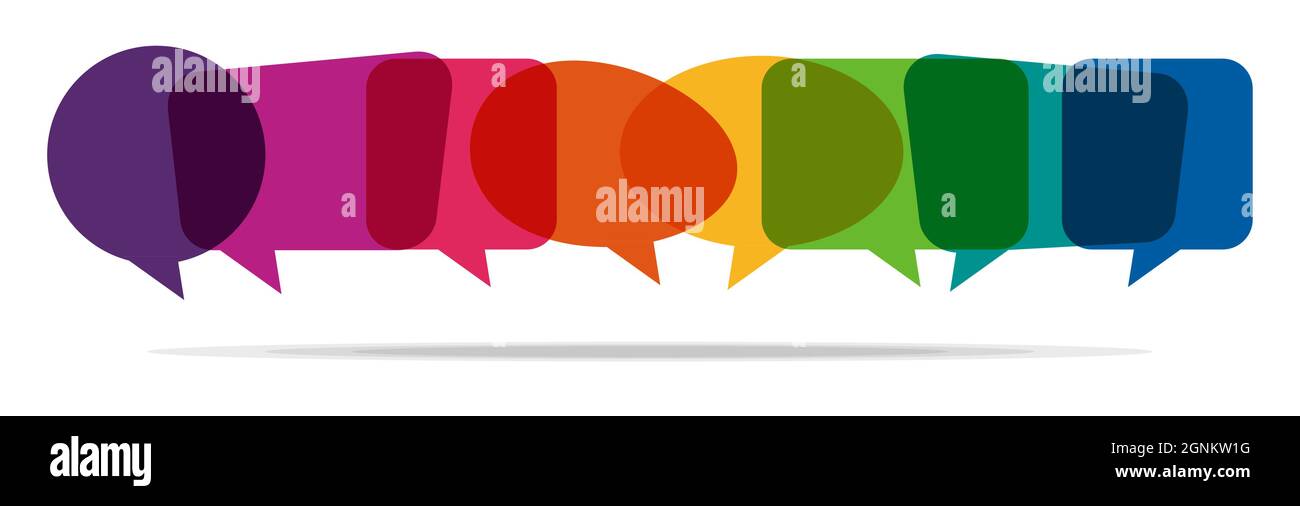 illustration of colored speech bubbles in a row with space for text ...